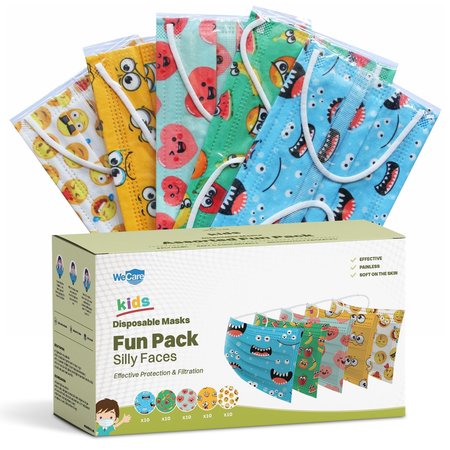 WECARE Individually Wrapped Kids Face Masks, Assorted Silly Faces, 50PK WC-WMN100098-KIDS-FACE-MASKS-SLY-FACES-1